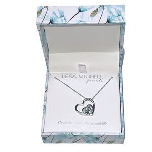 Lesa Michele Swarovski Crystal Heart Necklace Silver Plated NEW